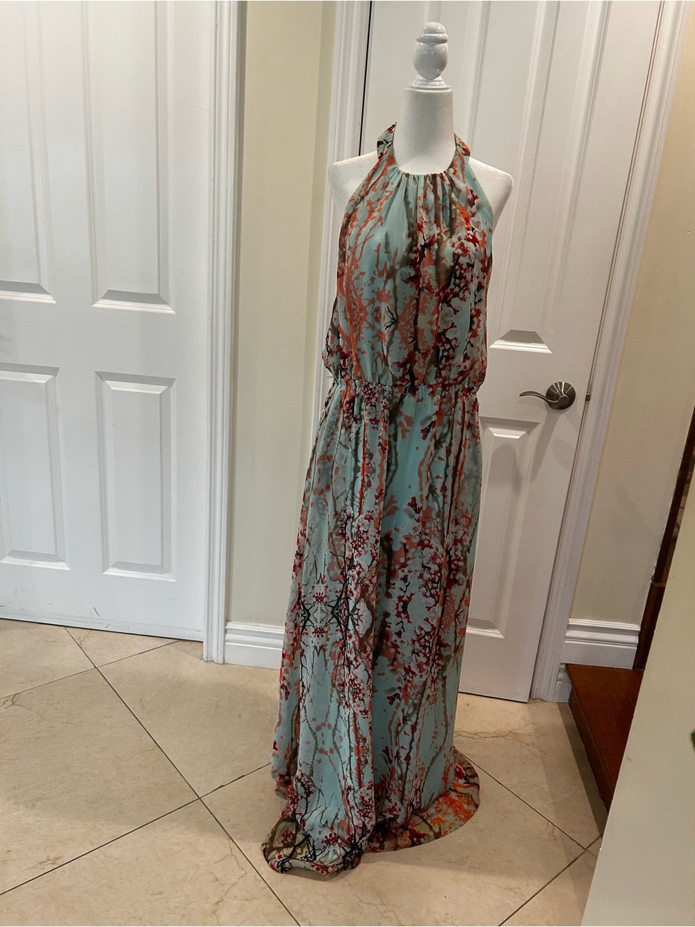 Jessica Simpson Tiffany Blue Floral Halter Maxi Dress - Picture 2 of 6